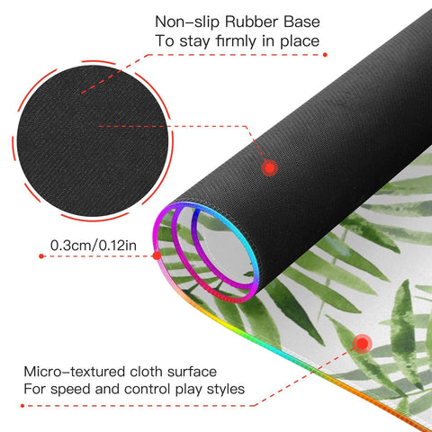 Green Leaves Wireless Charging Mouse Pad for Mobile Phone Extra Large Gaming Mousepad with 13 Lighting Modes Keyboard Mat for Office Home Gaming MacBook PC Laptop
