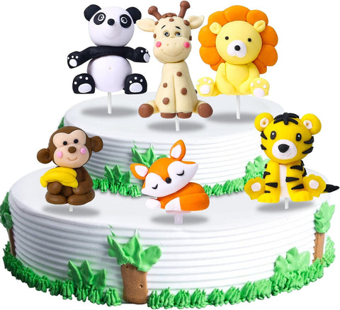 Jungle Animal Cupcake Toppers, 6 Pack Jungle Cake Decoration, Zoo Animals, Birthday, Animal Cake Toppers for Children Baby Shower, Animal Theme Cake Decorations