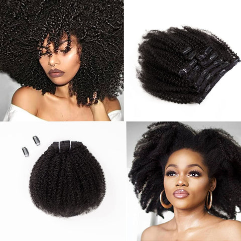 Saga Queen Brazilian Afro Kinky Curly Clip In Hair Extensions 9pcs 20clips 120g/pck Brazilian Virgin Human Hair Clip Ins (1 bundle 14inch, natural black)