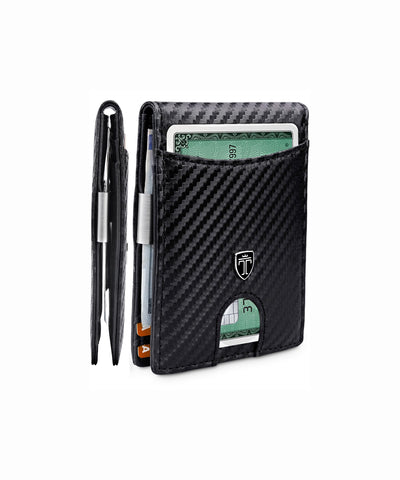 TRAVANDO Slim Wallet with Money Clip Seattle RFID Blocking Wallet - Credit Card Holder - Travel Wallet - Minimalist Mini Wallet Bifold for Men with Gift Box (Carbon)
