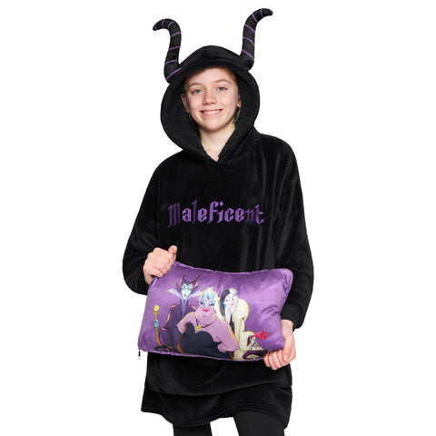 Disney Stitch Blanket Hoodie Kids Teenagers - 2 in 1 Oversized Fleece Hoodie Baby Yoda - Stitch Gifts (Black Maleficent)