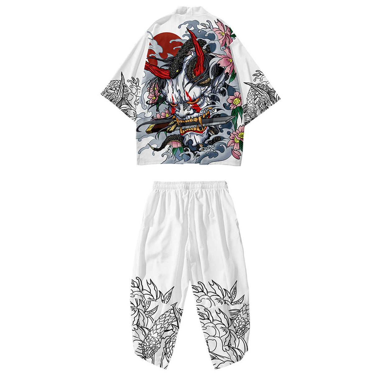 DOSLAVIDA Men's Japanese Kimono Jacket Set Stylish Open Front Coat With Shorts Chinese Style Printed Cardigan Suits