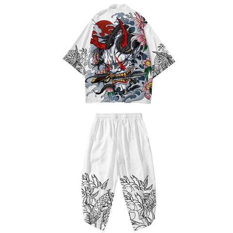 DOSLAVIDA Men's Japanese Kimono Jacket Set Stylish Open Front Coat With Shorts Chinese Style Printed Cardigan Suits
