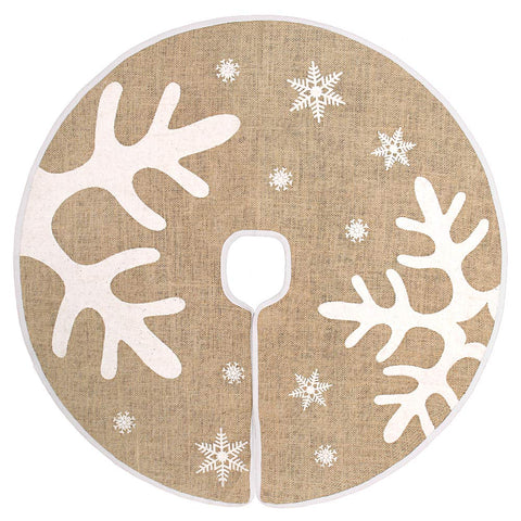 MACTING Christmas Tree Skirt, Burlap Tree Skirt with White Snowflakes Tree Foot Base Cover Xmas Tree Skirt for Christmas Decoration