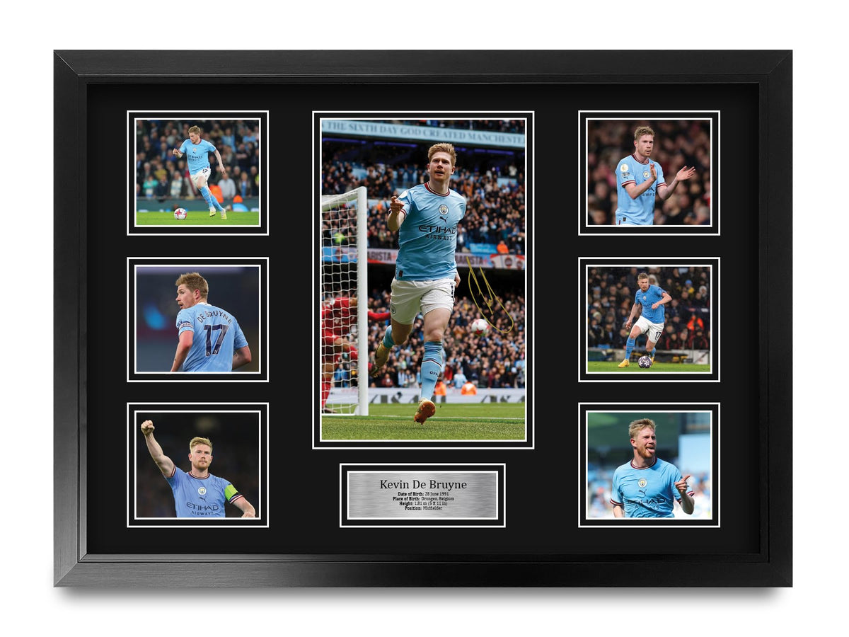 HWC Trading FR A2 Kevin De Bruyne Man City Printed Memorabilia Signed Autograph Photograph Display for Football Fans and Supporters - A2 Framed