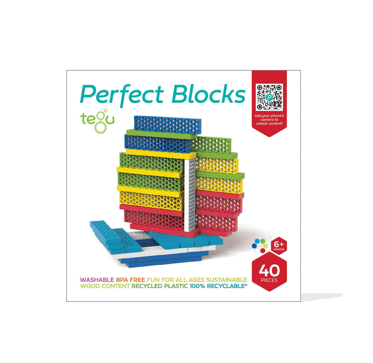 Tegu 40 Piece Perfect Blocks Building Set Rainbow (Amazon Exclusive)