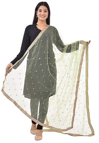 themilestocks Woman's Embellished Net Dupatta Scarf Shawl Wrap Soft Indian Bridal Wedding (Sage), 87 X 44 Inch