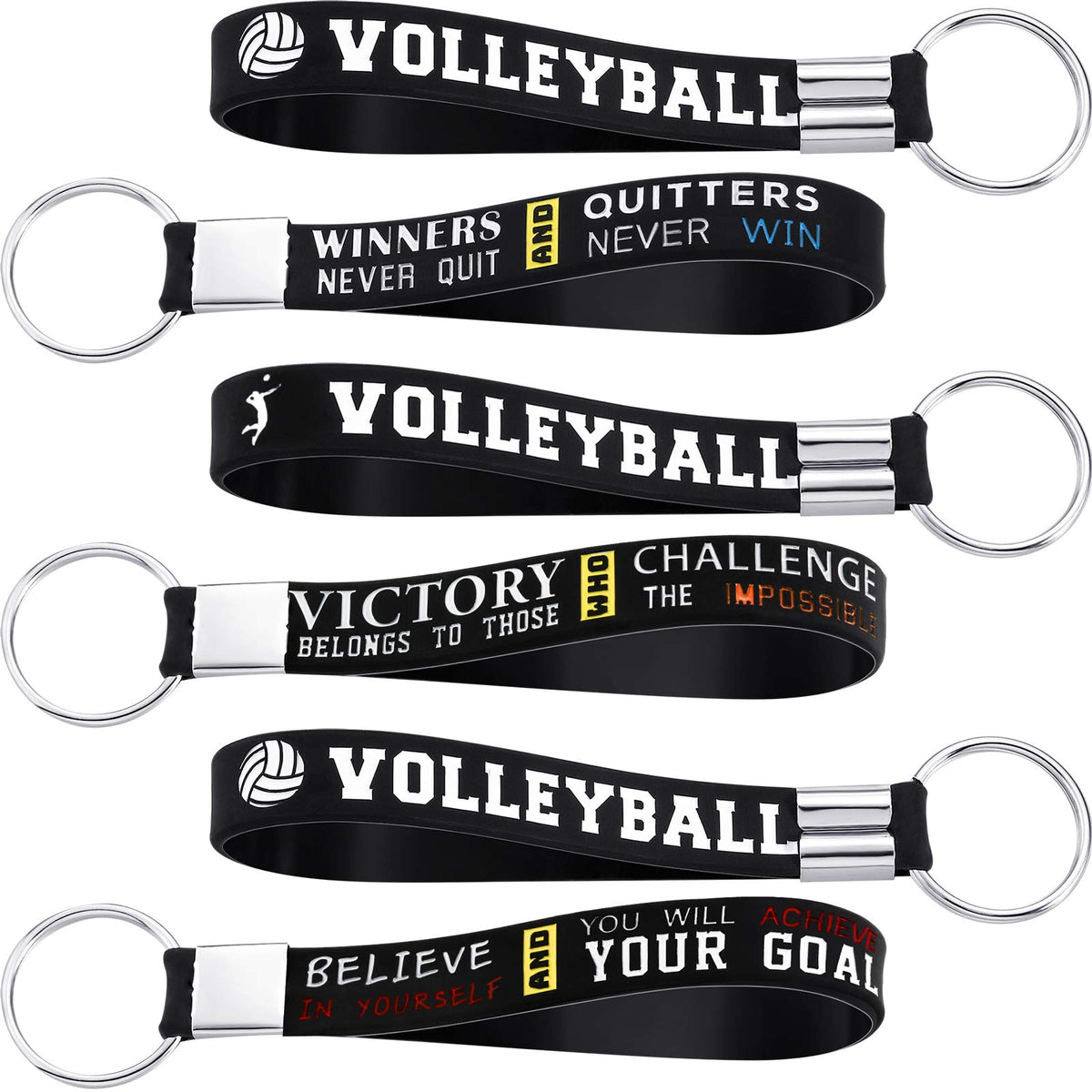 Hicarer 24 Pieces Volleyball Wristlet Keychain Silicone Volleyball Keyrings with Motivational Quotes Inspirational for Sports Party Favor Volleyball Gifts