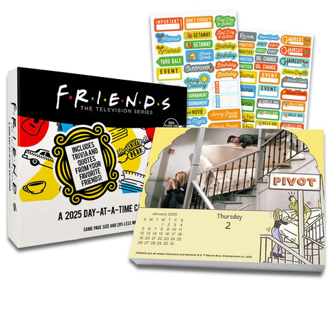 Friends Calendar 2025 - Deluxe 2025 Friends TV Show Day to Day Box Calendar Bundle with Over 100 Calendar Reminder Stickers (Central Perk Gifts, Office Supplies)