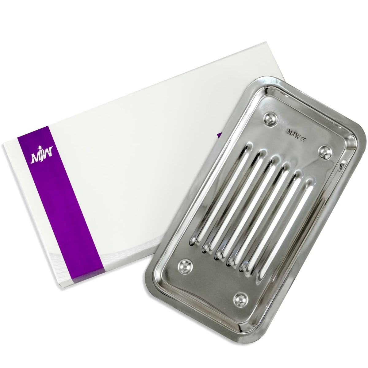 MJW Laboratory Supplies Tray- 21 cm Stainless Steel Instrument Tray for Lab, Clinic, Tattoo and Beauty Tools - Ideal Kitchen Serving Tray and Dishwasher Safe Bathroom Organizer