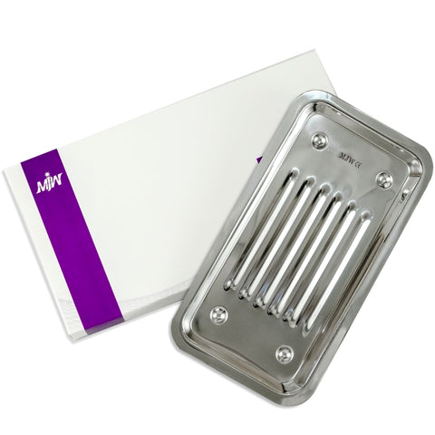 MJW Laboratory Supplies Tray- 21 cm Stainless Steel Instrument Tray for Lab, Clinic, Tattoo and Beauty Tools - Ideal Kitchen Serving Tray and Dishwasher Safe Bathroom Organizer