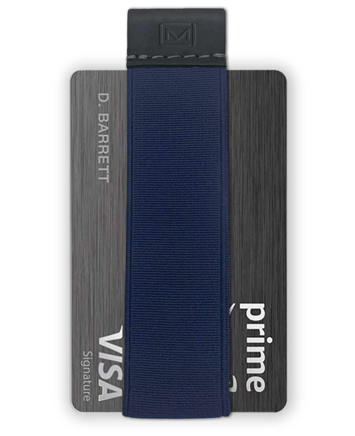Modern Carry Quick Draw Minimalist Wallet for Men & Women, Elastic Band Minimal Credit Card Holder with Leather Tab, Card Grabber for Long Nails, Money Clip Alternative (Black) (Navy Blue)