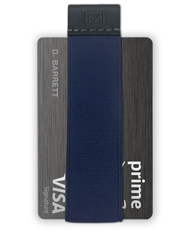 Modern Carry Quick Draw Minimalist Wallet for Men & Women, Elastic Band Minimal Credit Card Holder with Leather Tab, Card Grabber for Long Nails, Money Clip Alternative (Black) (Navy Blue)
