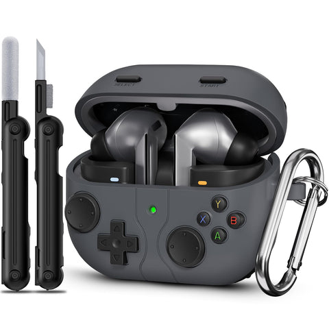 Classic Game Case for Samsung Galaxy Buds 3 Case & Galaxy Buds 3 Pro Case, Soft Silicone Game Player Design with 3D Button Case Cover for Samsung Buds Pro 3 for Men with Cleaner Kit - Dark Gray