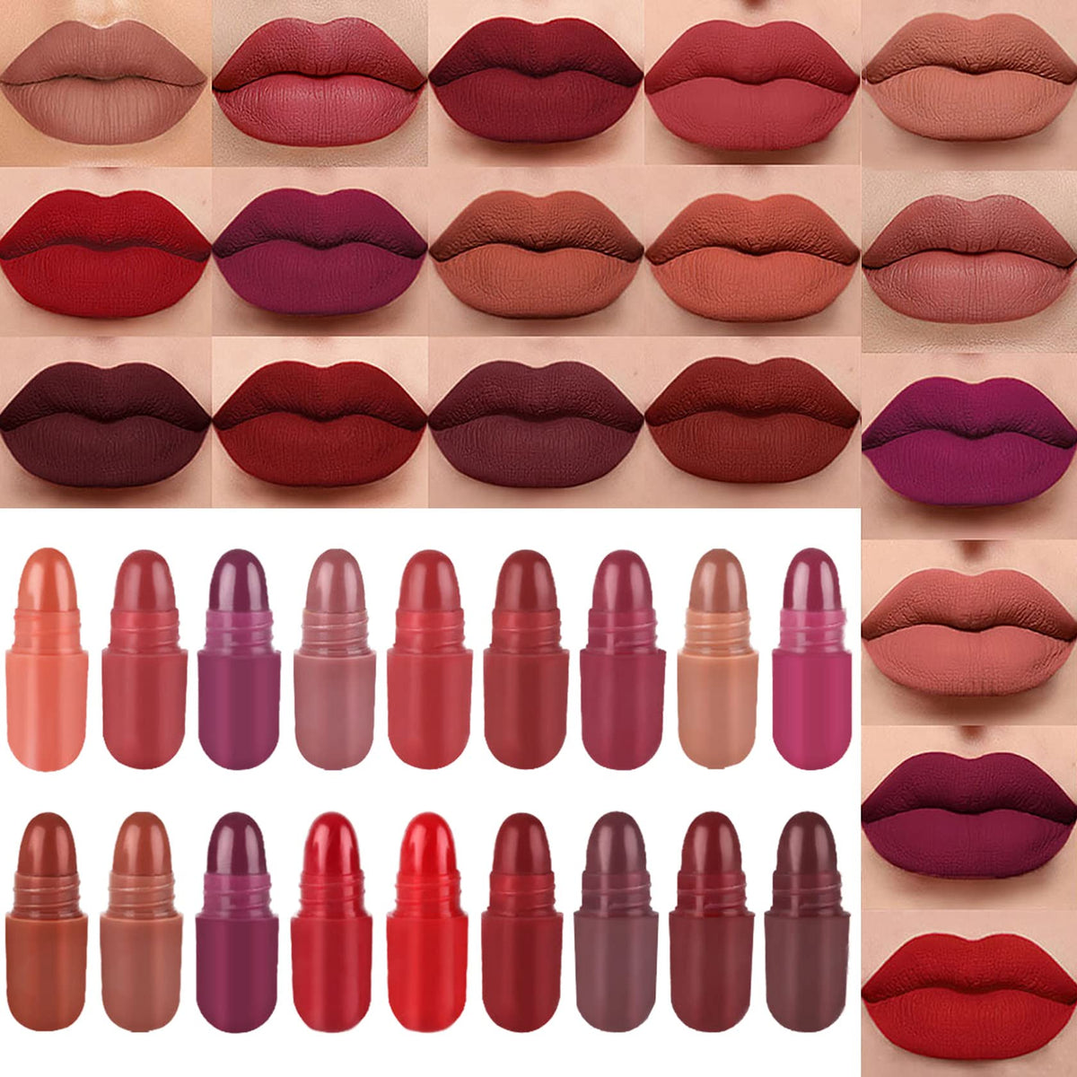 DuoZeng 18 Pcs Capsule Pills Lipstick,Mini Matte Makeup Lipstick Set Long Lasting Waterproof Cute Lip Stick Capsules Matte Lipstick Lip Stain Set Velvet Mini Pill Shaped Lipstick Set