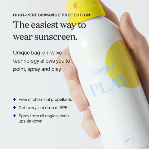 Supergoop! PLAY 100% Mineral Sunscreen SPF 30 Mist, 6 fl oz - Sunscreen Spray - Full Coverage Body Sunscreen for Sensitive Skin - Water & Sweat Resistant - Great for Active Days
