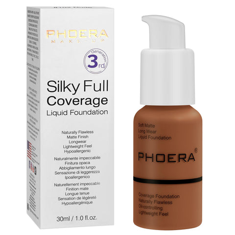 2PCS PHOERA Foundation, PHOERA Matte Liquid Foundation,PHOERA Makeup for Women, PHOERA Foundation Full Coverage Concealer, 30ml 24HR Matte Oil Control Concealer (110-Truffle)
