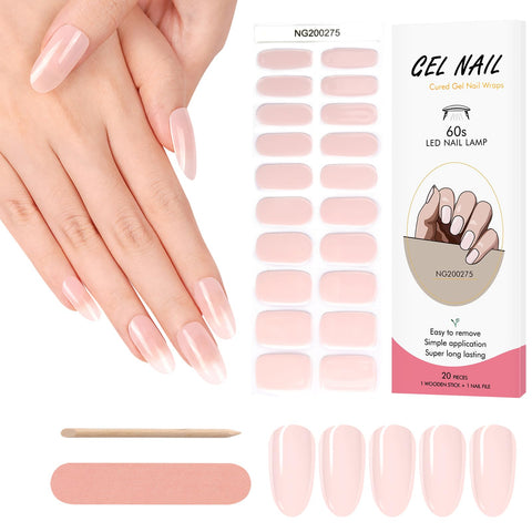 Kalolary 20PCS Nail Adhesive Wrap, Nail Gel Polish Strips Full Wraps Nail Polish Stickers Cured Gel Nail Strips Self-Adhesive Gel Nail Wrap Stickers Decals(UV/LED Lamp Required) (Naked Pink)