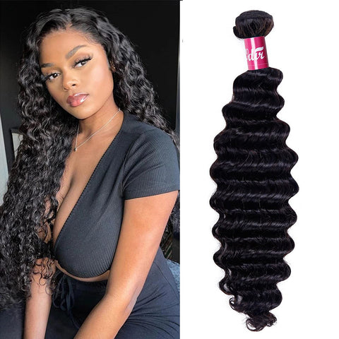 Odir Brazilian Deep Wave Human Hair 1 Bundle 26 Inch Unprocessed 9A Brazilian Deep Wave Virgin Human Hair Weave Bundles Deep Curly Hair Bundles Natural Black