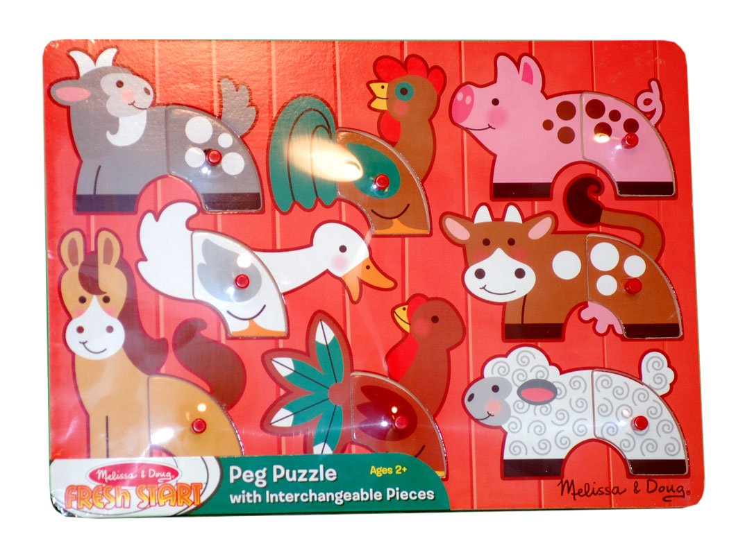 Melissa & Doug Farm Animals Mix 'n Match Wooden Peg Puzzle (8 pcs)