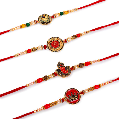 Hashcart Rakhi for Brother and Bhabhi With Gift Envelope Pack | Set of 4 Raksha Bandhan Bracelet for Kids, Boys, Bhaiya, Bhabhi, Sibling | Roli Chawal and Greetings Card Included