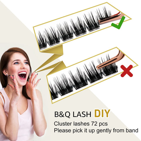 Lash Clusters B52 D Curl 12mm DIY Eyelash Extensions 72 Clusters Lashes B&Q LASH Volume Individual Lashes Eyelash Clusters Extensions Individual Lashes Cluster DIY at Home (B52,D-12mm)