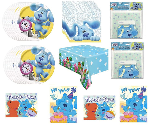 Blue's Clues Birthday Party Supplies Bundle Pack for 16 includes Plates, Napkins, Table Cover, Favor Loot Bags, Party Invitations, Thank You Notes
