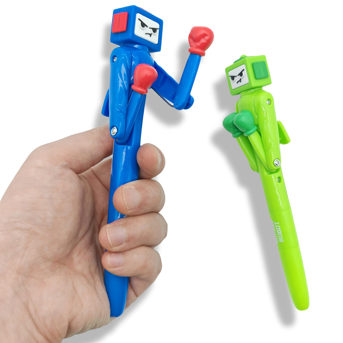 Robot Boxing Pen - Boxer Pen?2PCS?with Punching Arm and Crisp Button Sound - Funny and Cool Novelty Pen - Boxing Gifts - Blue/Green Colors - 1.0mm Smooth Writing - Ideal for Women, Men, and Teen