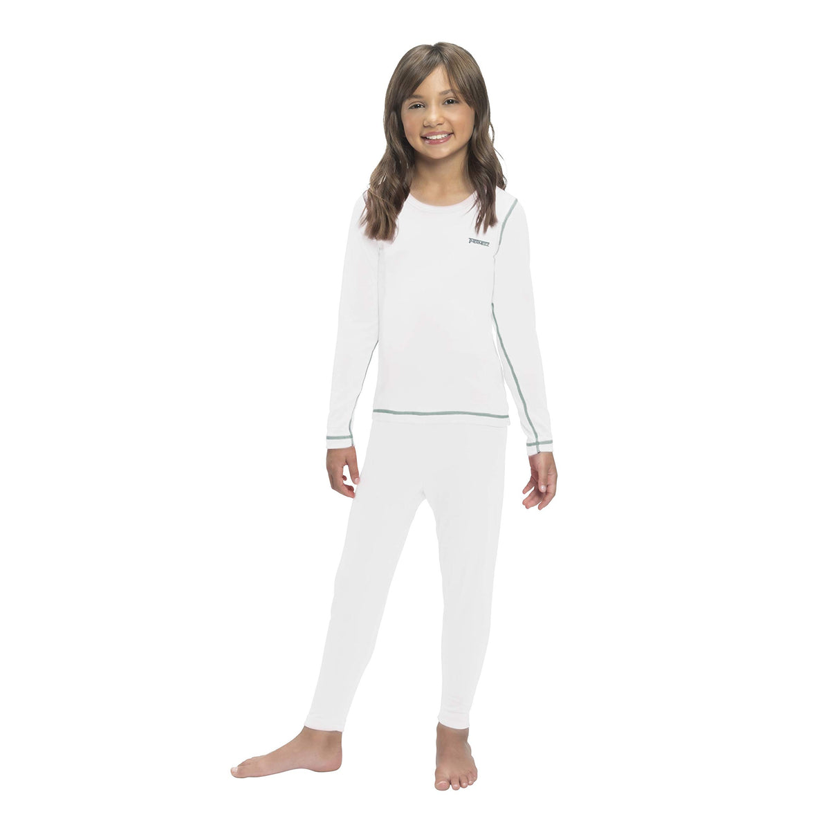 Thermal Underwear for Girls (Thermal Long Johns) Sleeve Shirt & Pants Set, Base Layer w/Leggings Bottoms Ski/Extreme Cold, White, M