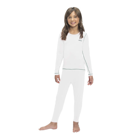 Thermal Underwear for Girls (Thermal Long Johns) Sleeve Shirt & Pants Set, Base Layer w/Leggings Bottoms Ski/Extreme Cold, White, M