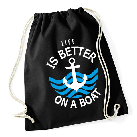 HippoWarehouse Life is better on a boat Drawstring Cotton School Gym Kid Bag Sack 37cm x 46cm, 12 litres