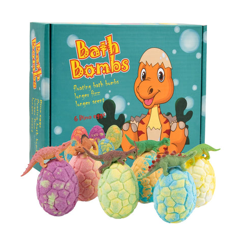 Pagezol 6PCS Large Bath Bombs for Kids with Surprise Dinosaurs Toys Inside, Natural Bath Bombs Gift Set, Handmade Spa Colorful Fizzy Bubble Bath Bombs, Birthday Christmas Easter Gift for Girls Boys