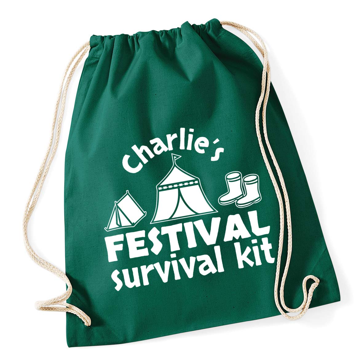 Hippowarehouse PERSONALISED Festival Survival Kit Drawstring Cotton School Gym Bag 37cm x 46cm, 12 litres