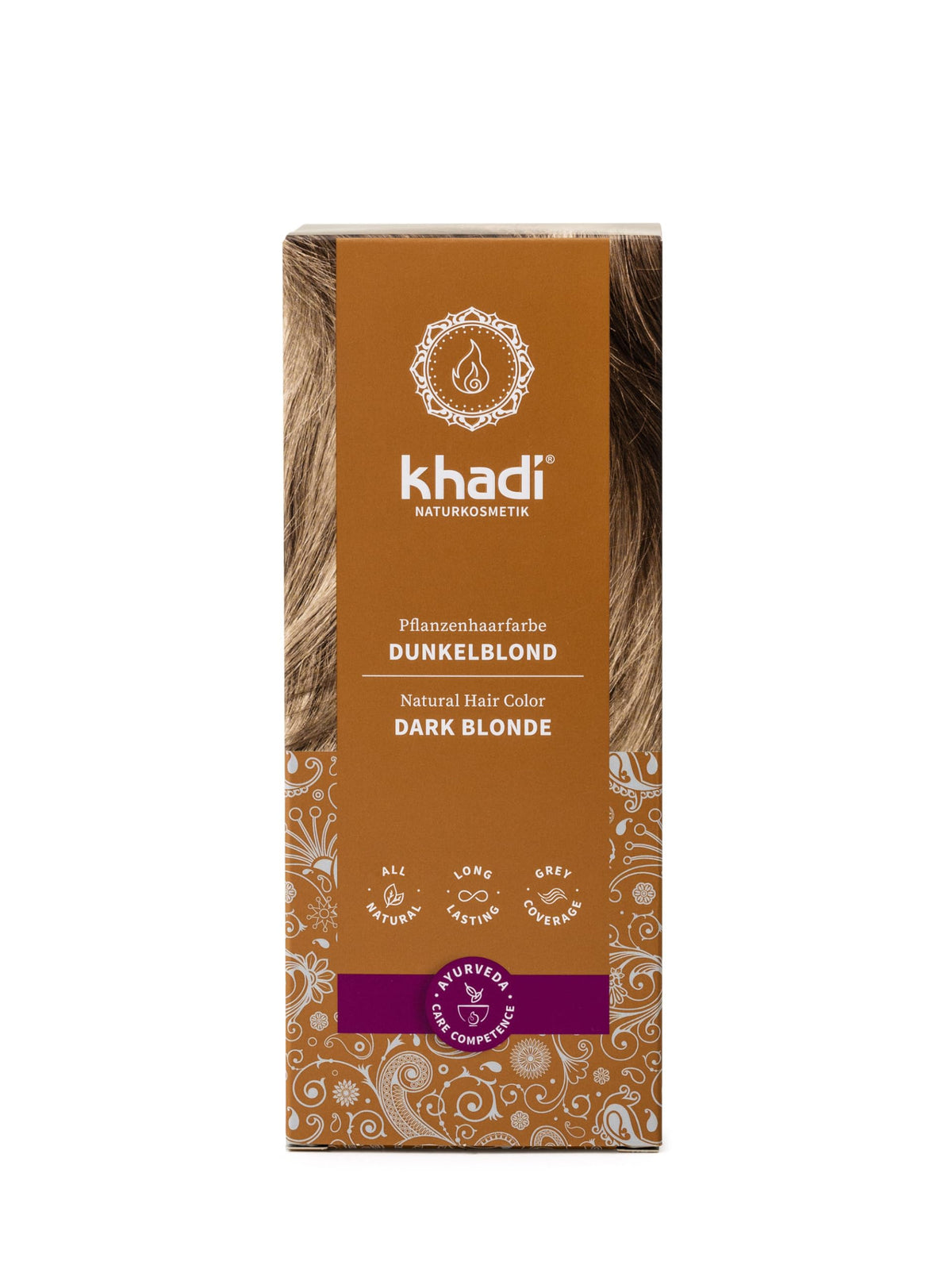khadi DARK BLOND Natural Hair Color, Colours your hair to a cool, ashy dark blonde, without any red content, Hair dye 100% plant-based, natural & vegan, certified natural cosmetics, 100g