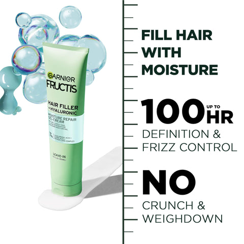 Garnier Fructis Hair Filler Moisture Repair Gel-Cream, Hair Gel for Curly, Wavy Hair with Hyaluronic Acid, 5.1 Fl Oz, 1 Count