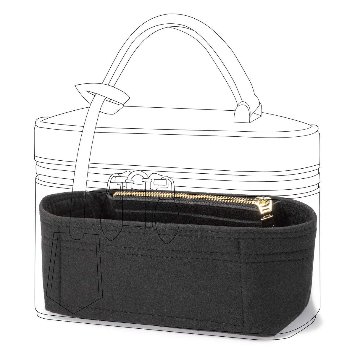 OAikor Purse Organizer Insert,Felt Bag Insert for Handbags & Tote,Divider Fit LV Vanity PM(Felt-Black)