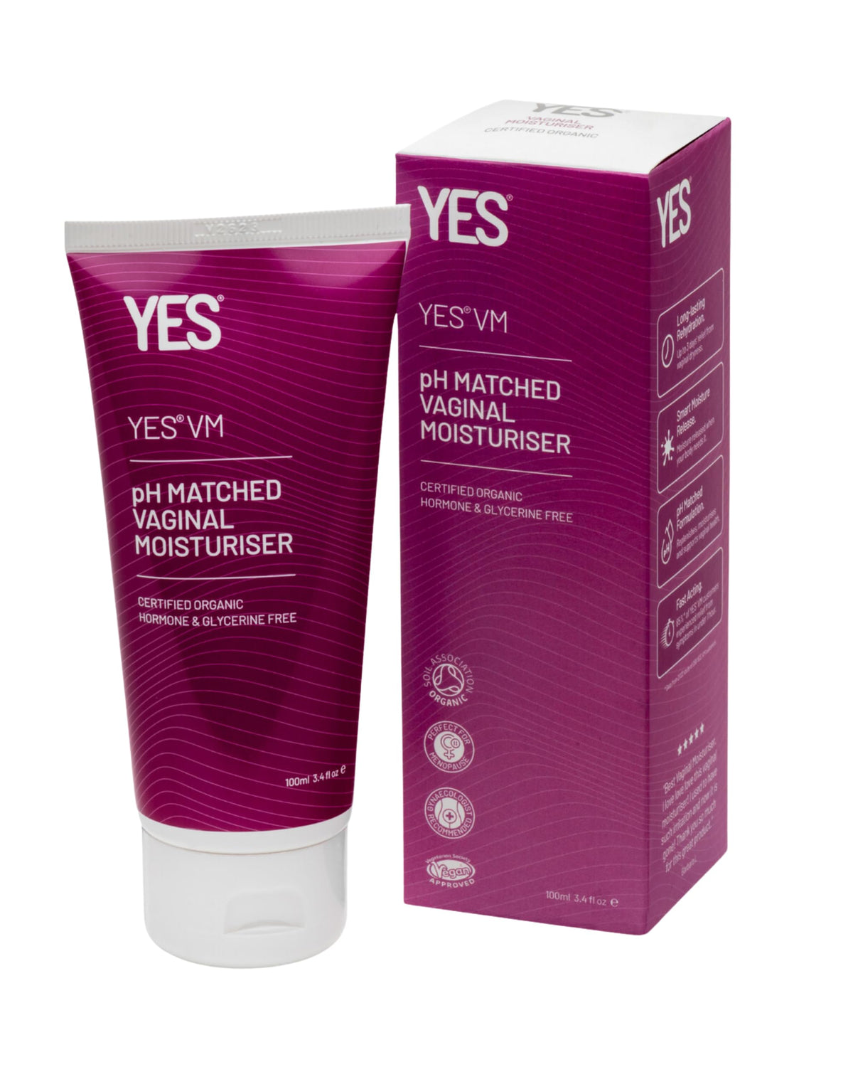 YESÂ® VM Water Based Vaginal Moisturiser | Long Lasting & Fast Acting for Vaginal Dryness & Irritation | pH Matched | Menopause Support | Certified Organic & Natural (100ml)