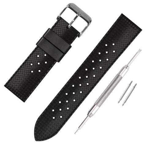 Buckle & Stitch Retro Tropical Silicone Watch Strap | 18mm Black | Waterproof Perforated Rubber Dive Strap | Class Divers Band (18mm, Black)