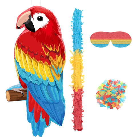 Small Parrot PiÃƒÂ±ata Hawaiian Party Supplies Parrot PiÃƒÂ±ata Bird Toy with Blindfold Stick and Confetti for Kids Luau Hawaii Summer Rainforest Tropical Pirate Theme Birthday Decorations