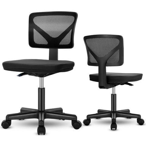 Armless Mesh Office Chair, Ergonomic Computer Desk Chair, No Armrest Small Mid Back Executive Task Chair with Lumbar Support and Swivel Rolling for Small Spaces, Black