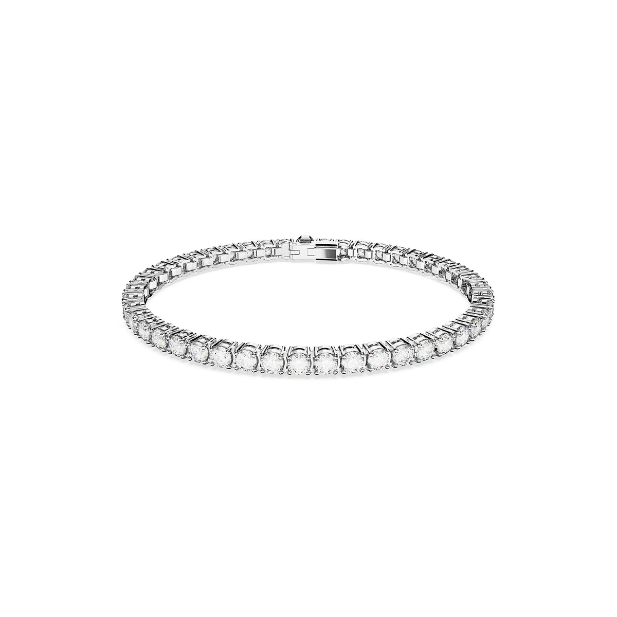 SWAROVSKI Matrix Tennis Bracelet, Round Clear Stones on Rhodium Finished Band, Size M, Part of the Matrix Tennis Collection