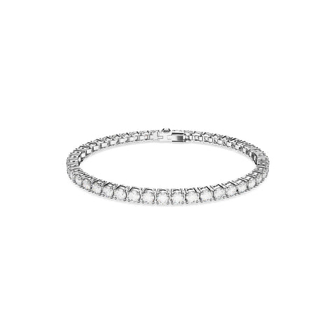 SWAROVSKI Matrix Tennis Bracelet, Round Clear Stones on Rhodium Finished Band, Size M, Part of the Matrix Tennis Collection