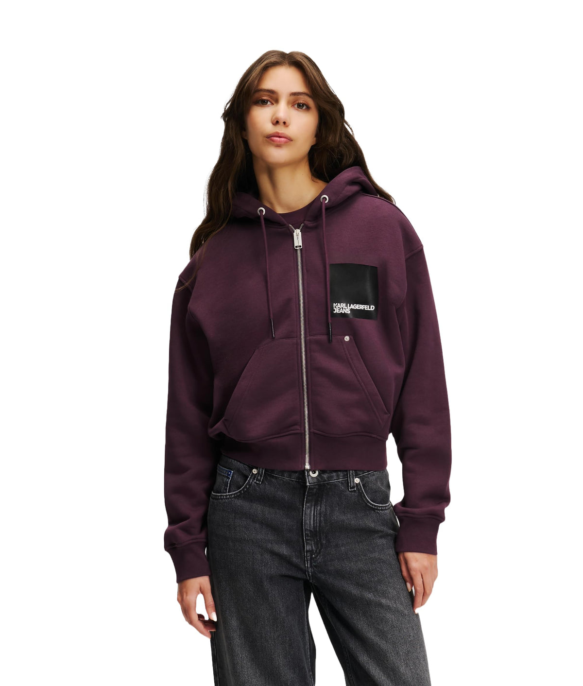 KARL LAGERFELD JEANS, WOMENS, ZIP UP HOODIE, PLUM PERFECT, XTRA SMALL