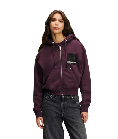 KARL LAGERFELD JEANS, WOMENS, ZIP UP HOODIE, PLUM PERFECT, XTRA SMALL