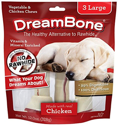 DreamBone Vegetable & Chicken Dog Chews, Rawhide Free, Large, 3-Count