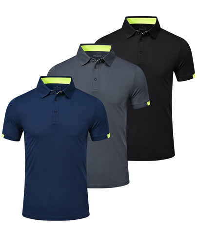 Zoofly Men's Golf Polo Shirts Short Sleeve Quick-Dry Sports Polo Shirts 3 Pack, Black/Grey/Navy, Large