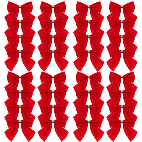 AKH® Christmas Red Velvet Bows Xmas Tree Bowknot Ornaments Decoration Festival Bow Presents Wrapping Bow Velvet Ribbon Bows (Pack of 18)