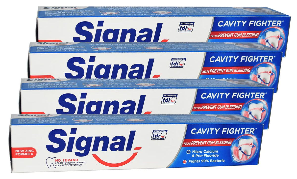 4 Box Signal Anti Caries Toothpaste Cavity Fighter 4.23 oz / 120 ml Best Ever Active Micro Calcium Pro Complex for Cavity Protection & Long Term Fortification