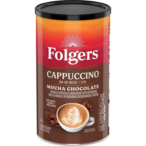 Folgers Cappuccino Mocha Chocolate Instant Coffee Beverage Mix, 16 Ounces