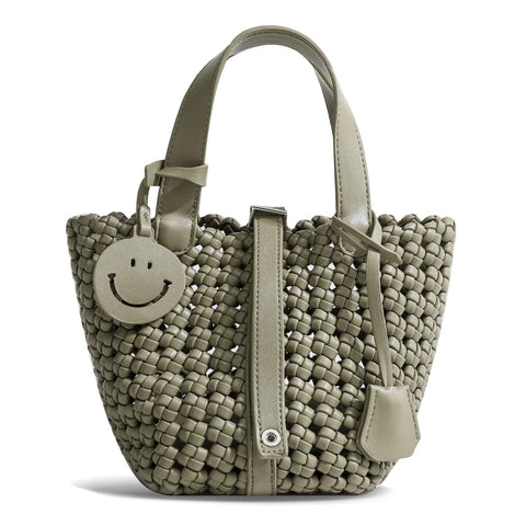 DSGUTWO Women Basket Bucket Bag Vegetable Handbag, Woven Shoulder Tote Bag, Travel Hobo Ladies Top Handle Purse Commuter Bag, Rock Green